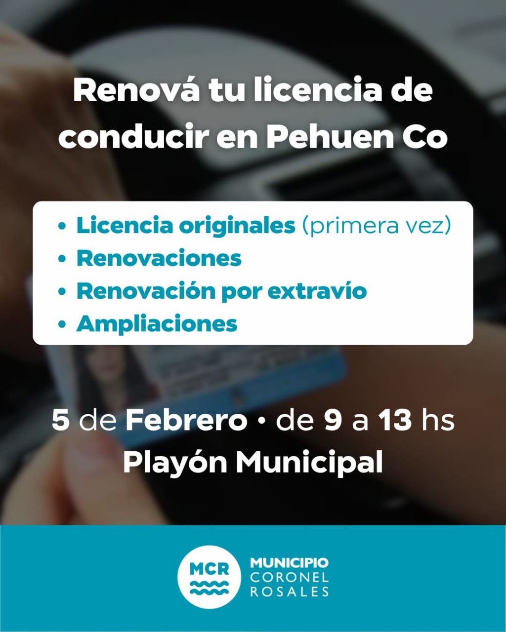 Jornada de tramitación de licencias de conducir en Pehuen Co