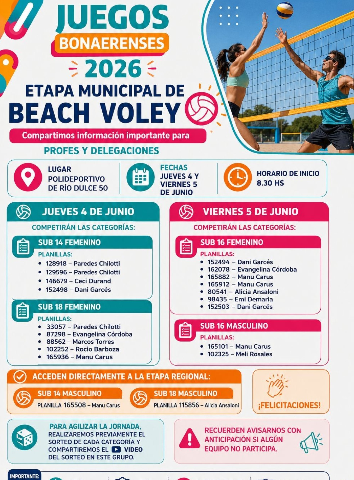 ETAPA MUNICIPAL DE BEACH V&Oacute;LEY &ndash; JUEGOS BONAERENSES 2026 