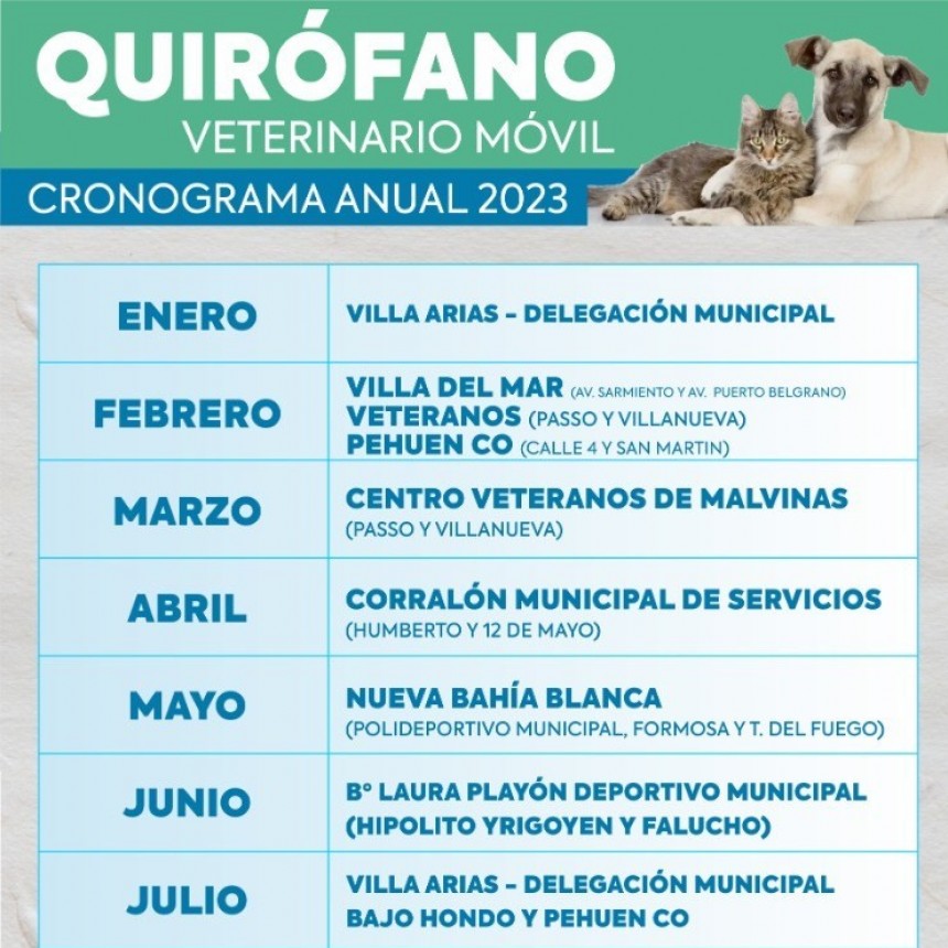 Conoc&eacute; el cronograma del Quir&oacute;fano Veterinario M&oacute;vil para todo el a&ntilde;o 2023 