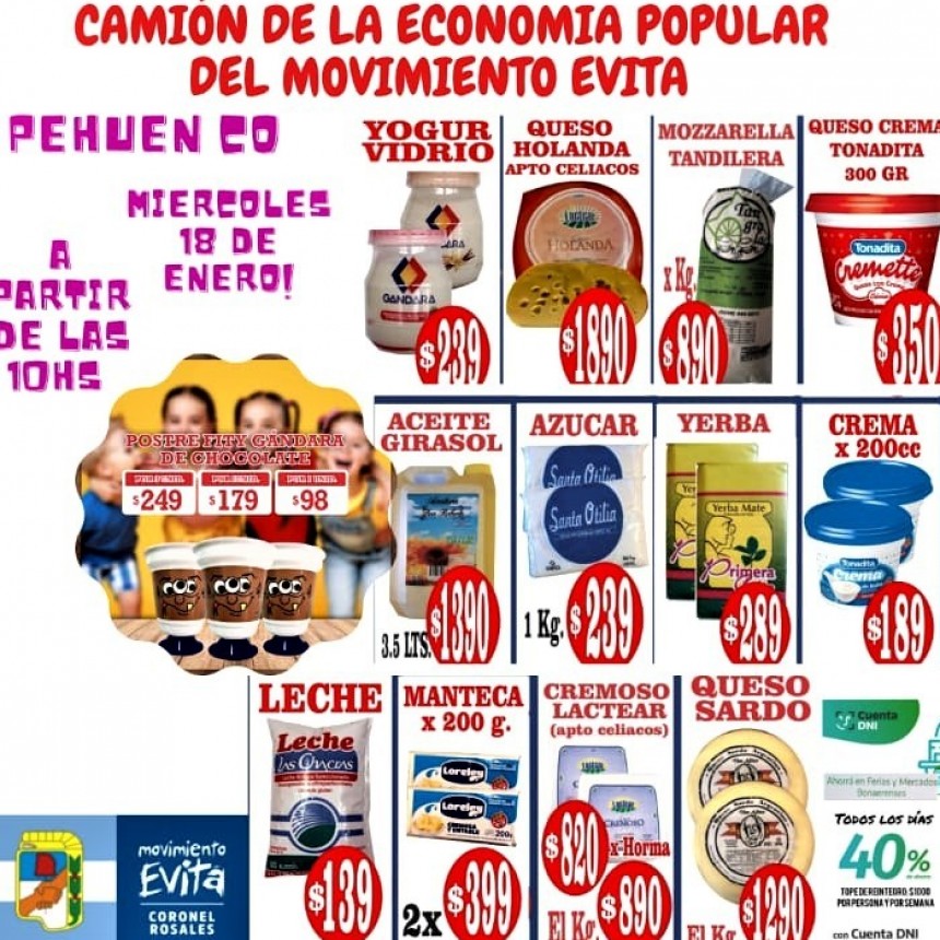 VUELVE EL CAMION DE LA ECONOMIA POPULAR A PEHUENCO