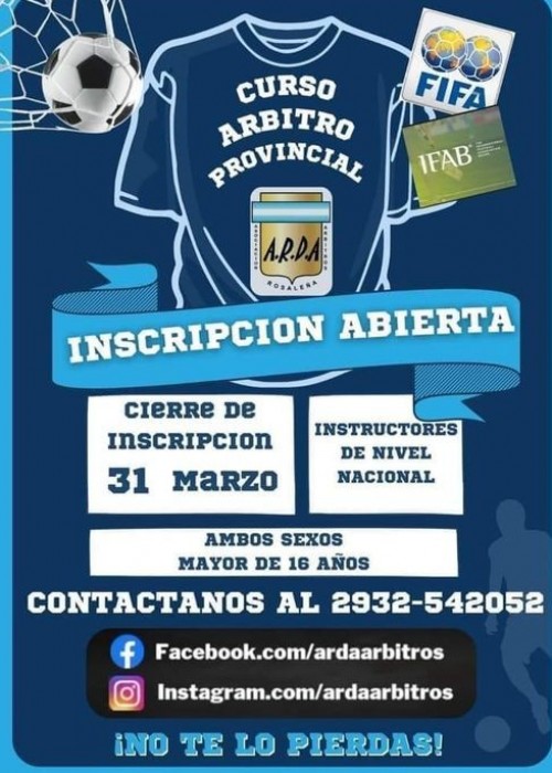 ARDA:hasta el 31 de Marzo se encuentran abiertas las inscripciones para formarse como arbitro
