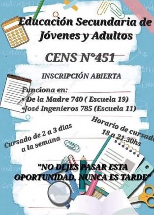 CENS N&ordm;451: Abre las incripciones