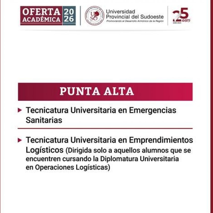 UPSO presenta su oferta académica 2026 en Punta Alta