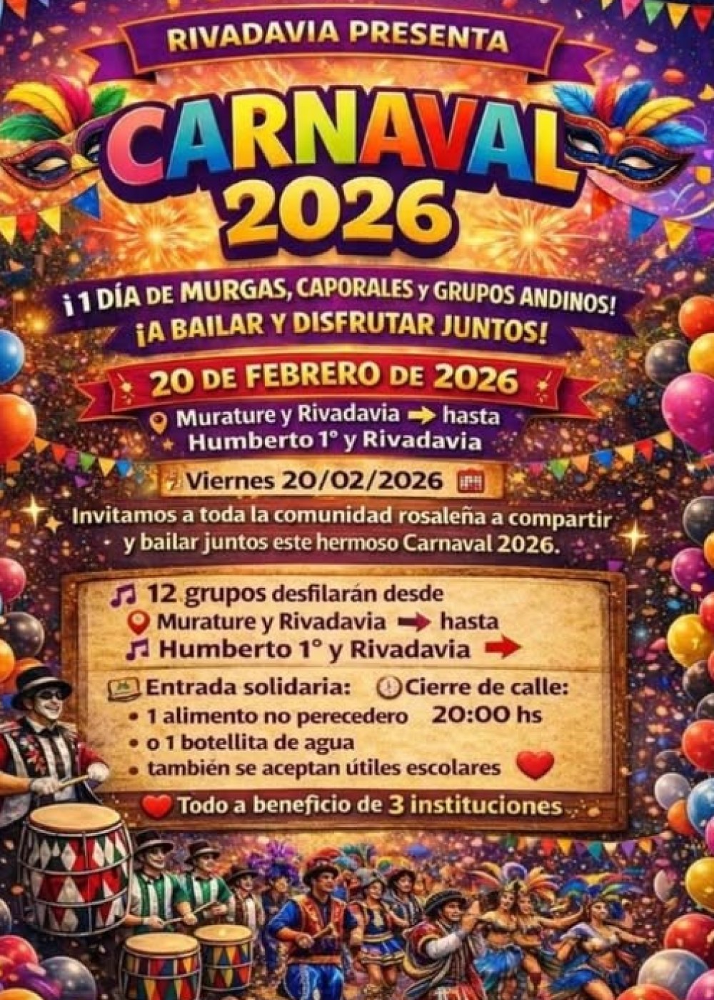 Cortes de tránsito por los corsos en calle Rivadavia