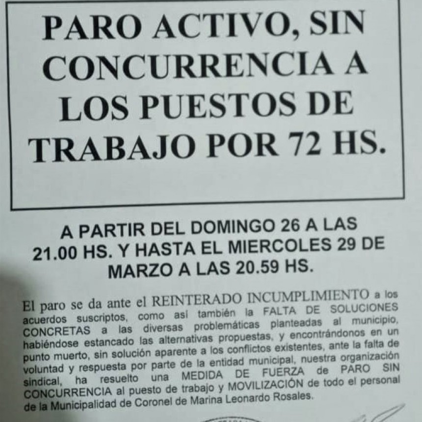Nueva medida de fuerza del sindicato de trabajadores municipales-paro por 72 hs