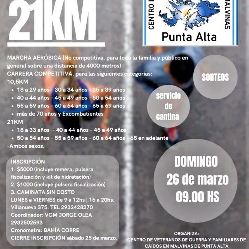 El Centro de Veteranos  de Guerra y familiares de caidos en Malvinas invita a una nueva Edicion de la Media Maraton 41&ordm; Aniversario �Gesta de malvinas�