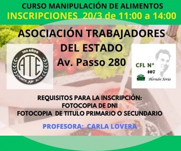 CURSO GRATUITO DE MANIPULACI&Oacute;N DE ALIMENTOS EN ATE.