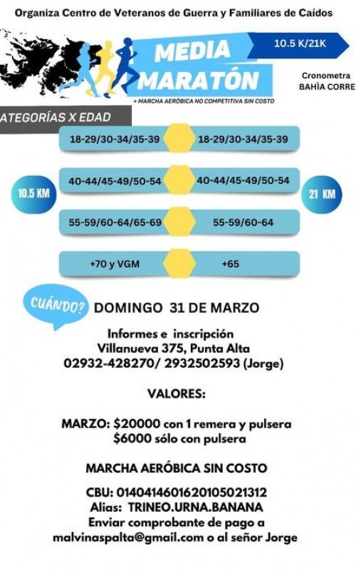 Media Maraton de Veterano de Guerra para el 31 de Marzo