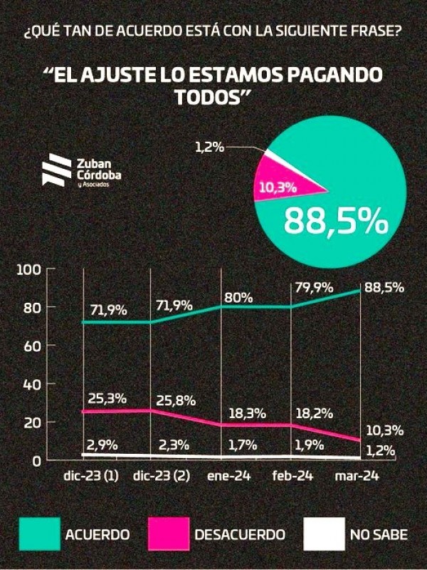 Pronunciada ca&iacute;da de la econom&iacute;a ,tambien la imagen de Javier Milei y el 90% considera que el ajuste lo estamos pagando todos 