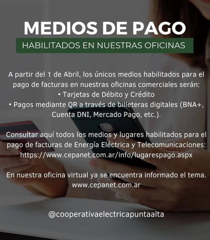 CEPA: Tarjetas y billeteras virtuales ser&aacute;n los medios de pago a partir del 1 de Abril