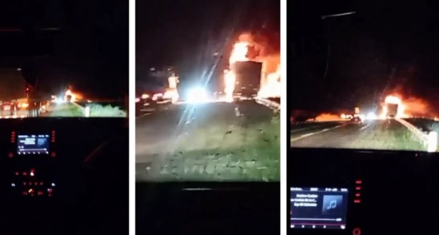 Villarino: un cami&oacute;n que sali&oacute; de Bah&iacute;a fue consumido por las llamas en plena Ruta 22