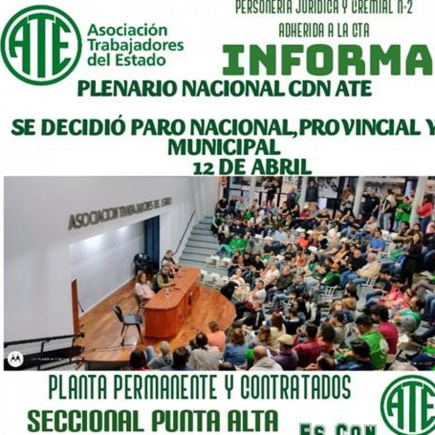 ATE VA AL PARO NACIONAL