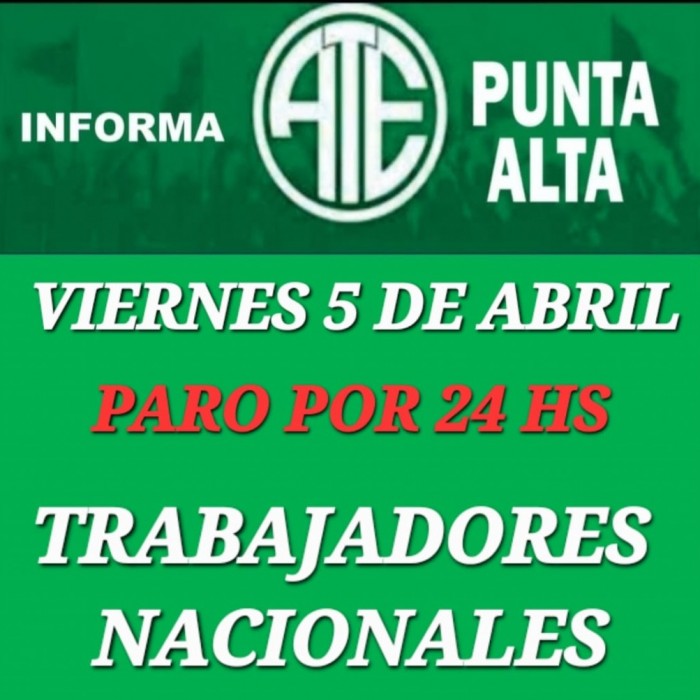 ATE ANUNCIA PARO POR 24 HS PARA VIERNES