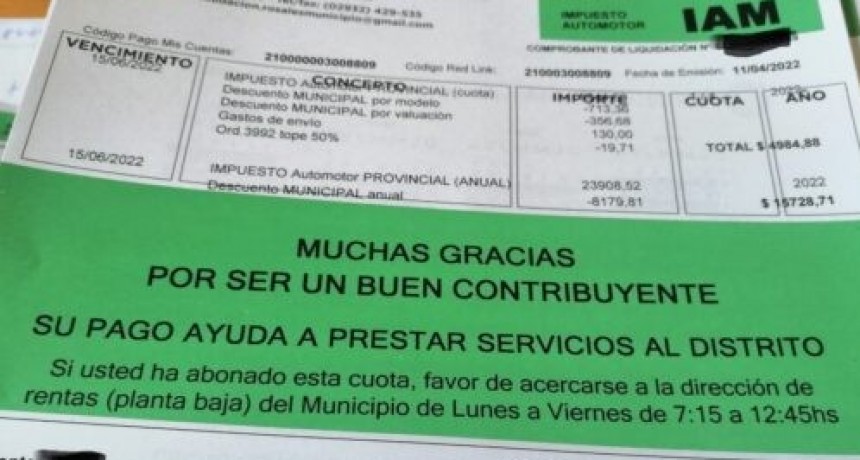  Ya se reparten las facturas municipales de automotores y vencer&aacute;n el 31 de mayo
