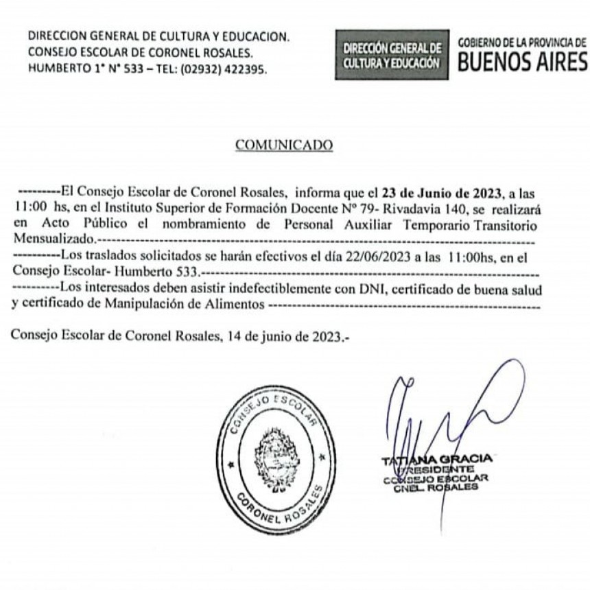 Acto de Nombramiento de personal Auxiliar en el ISFD