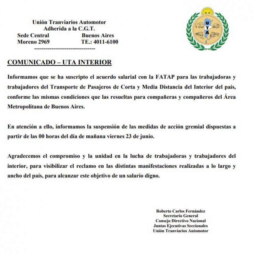 SE LEVANTO EL PARO DE TRANSPORTES 