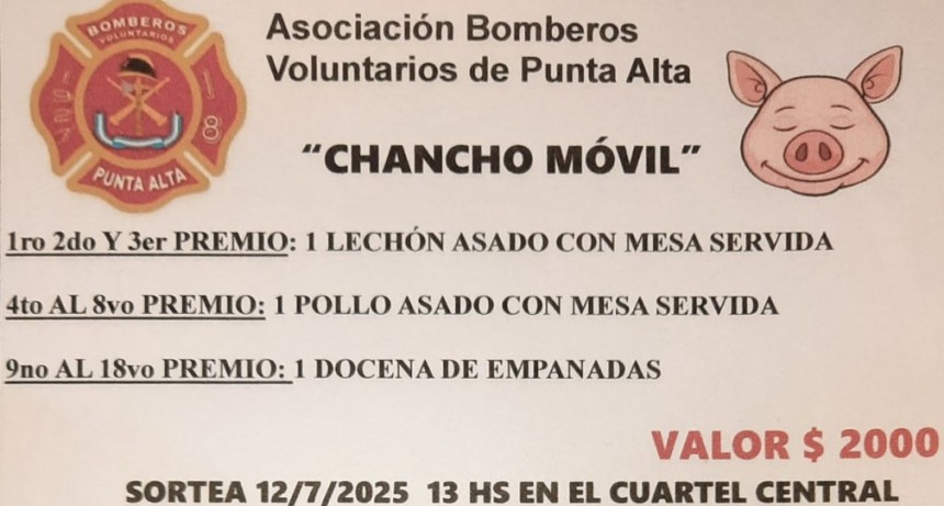 Rifa tradicional chancho m&oacute;vil y otros premios para recaudar fondos