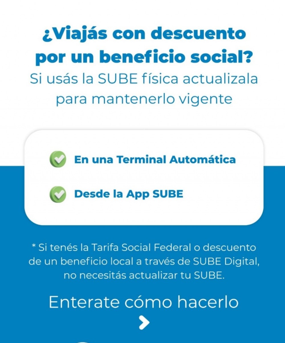 Actualiz&aacute; tu SUBE y manten&eacute; tus descuentos locales