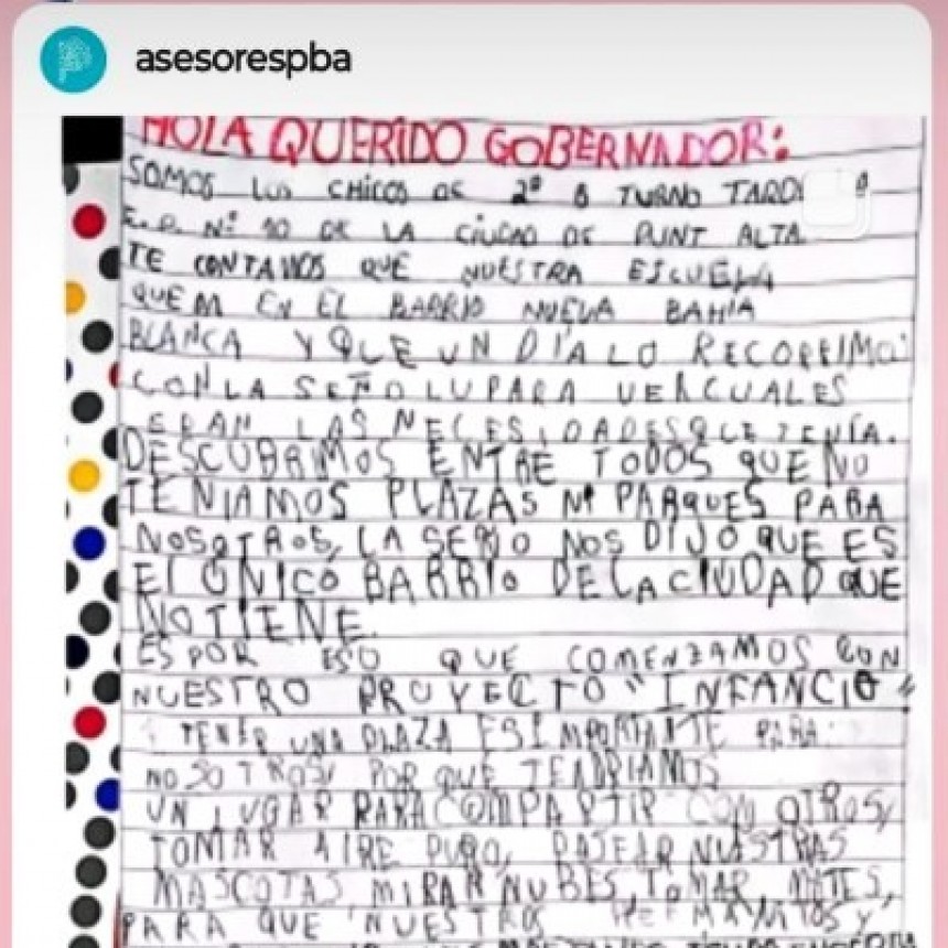 LA CARTA DE LOS NI&Ntilde;OS QUE LLEGO AL GOBERNADOR