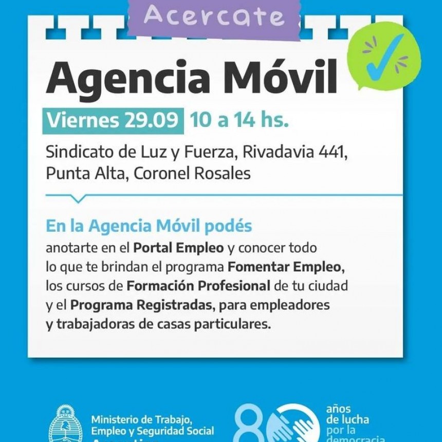 LLEGA LA AGENCIA MOVIL DEL MINISTERIO DE TRABAJO!!!