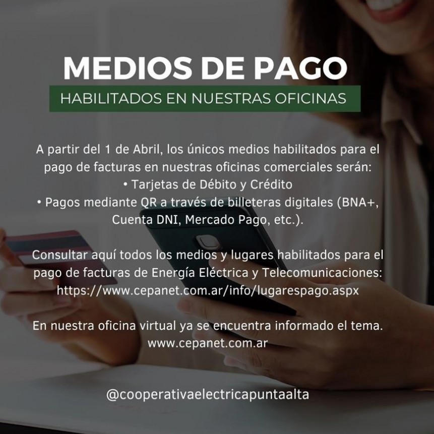 La CEPA recuerda a los usuarios que los &uacute;nicos medios habilitados para el pago de facturas en nuestras oficinas comerciales 