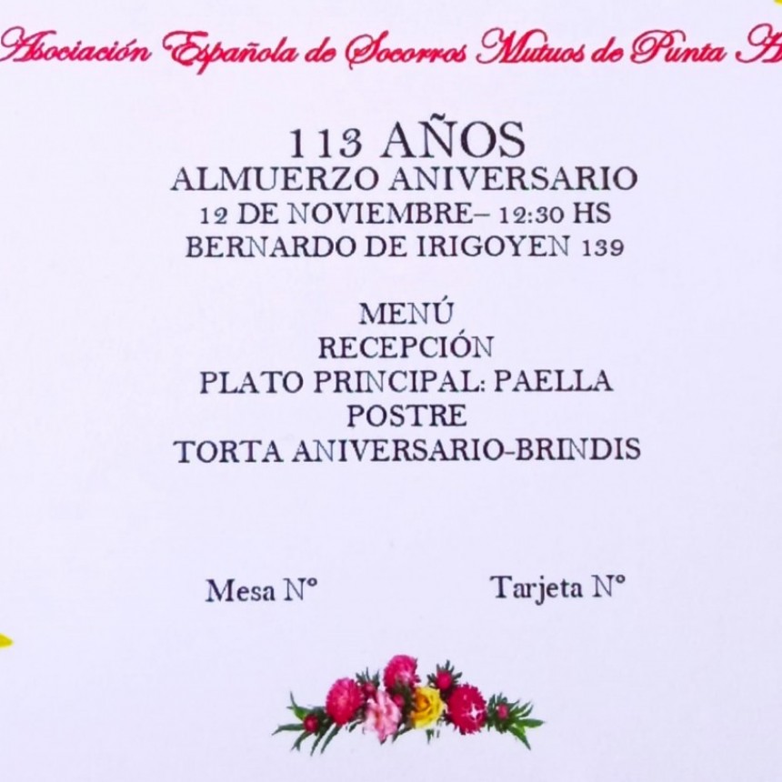 113&ordm; aniversario dela Asociacion Espa&ntilde;ola con almuerzoy espectaculo