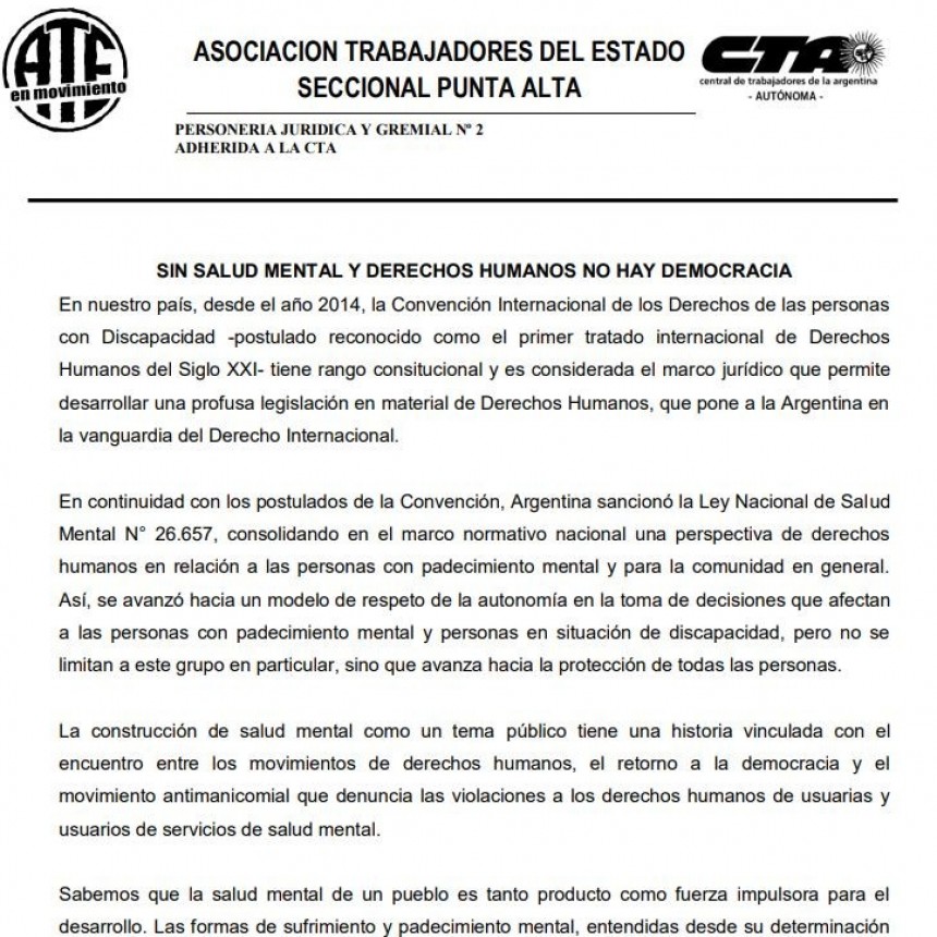 SIN SALUD MENTAL Y DERECHOS HUMANOS NO HAY DEMOCRACIA