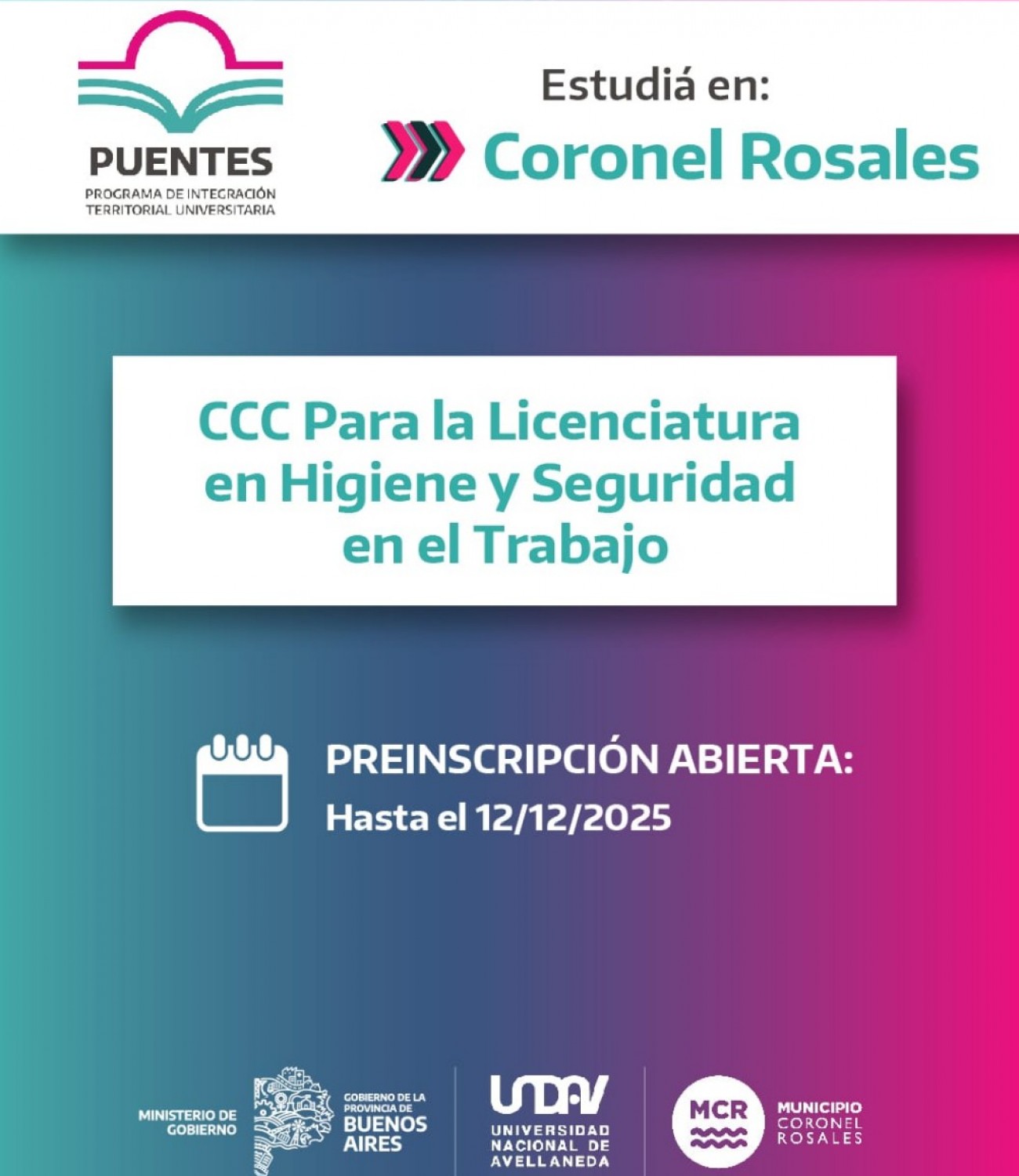 Abren la preinscripción para la Licenciatura en Seguridad e Higiene en Coronel Rosales