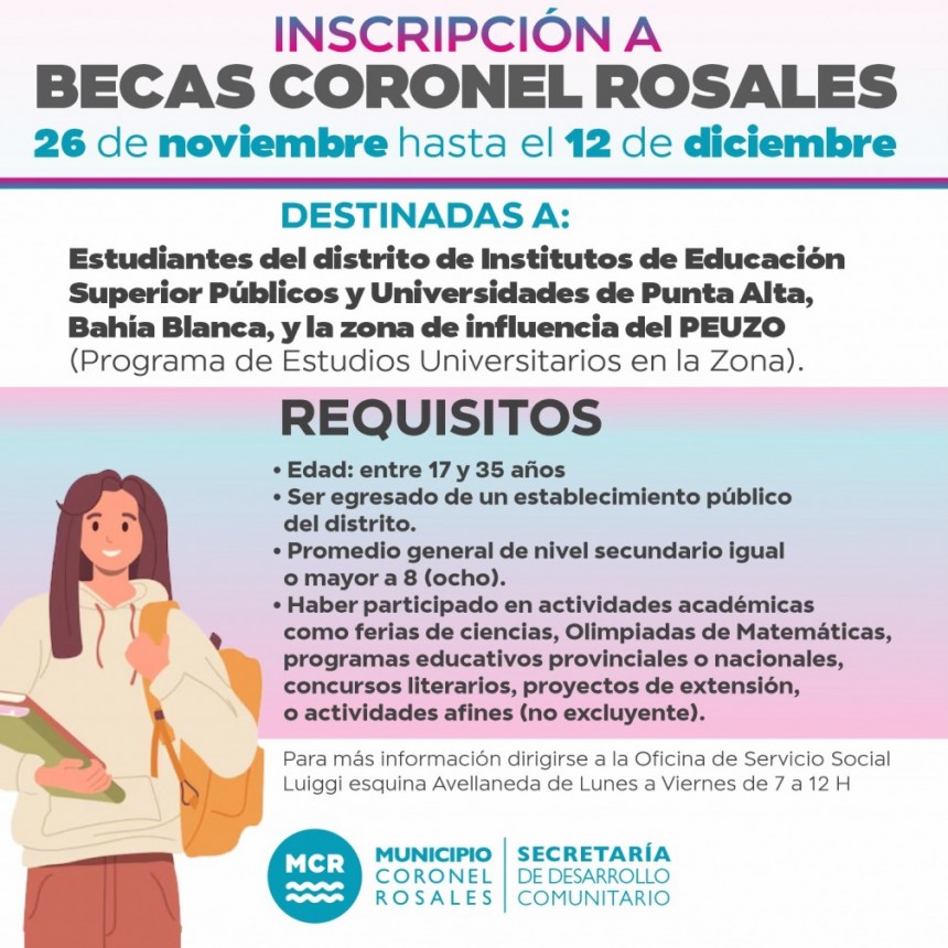 Abri&oacute; la inscripci&oacute;n a las Becas Coronel  Rosales para estudiantes de nivel superior