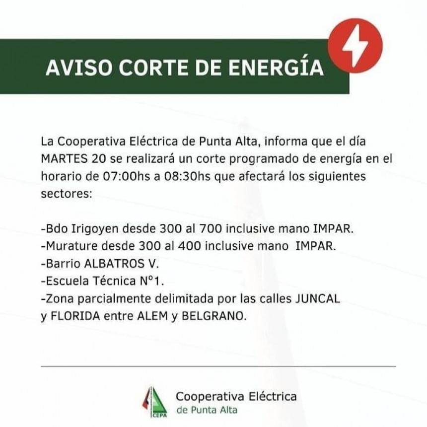 LA COOPERATIVA ELECTRICA PUNTA ALTA INFORMA