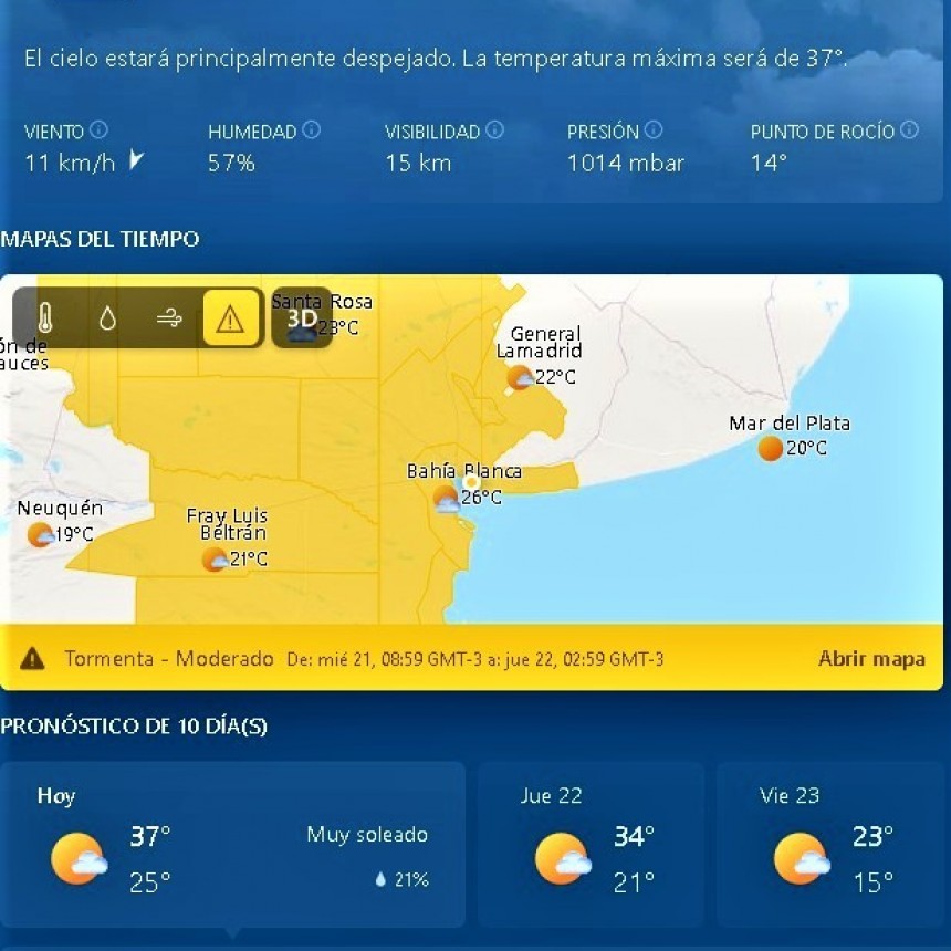 Precaucion por Altas Temperaturas para las jornadas de miercoles y jueves