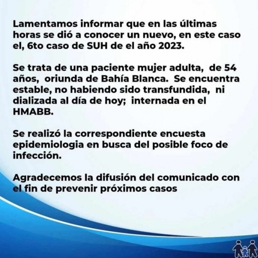 Nuevo caso de S&iacute;ndrome Ur&eacute;mico Hemol&iacute;tico en Bah&iacute;a Blanca