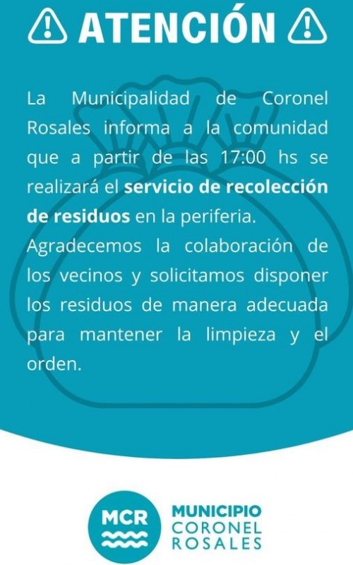 ULTIMAS COMUNICACIONES DE LA MUNICIPALIDAD DE CNEL. ROSALES 